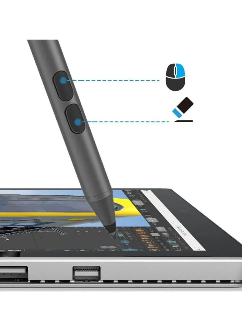 Slim Gray Stylus Pen with Dual Buttons For Surface Pro And Pro Charger